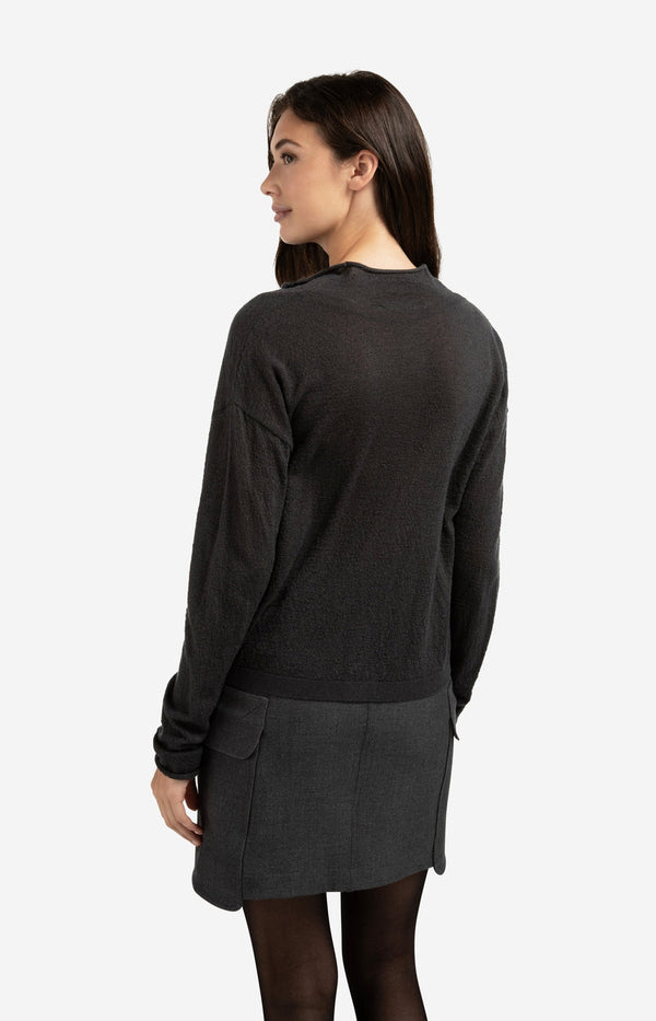 YAYA Knitted High Neck Cardigan- Oyster Black