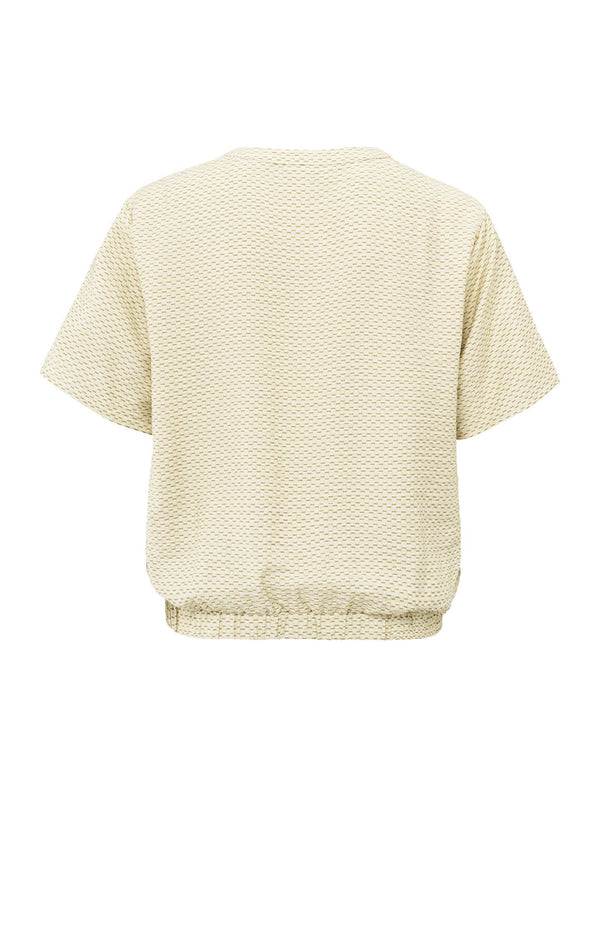 YAYA Rib Waistband Blouse - Soft Grey Dessin