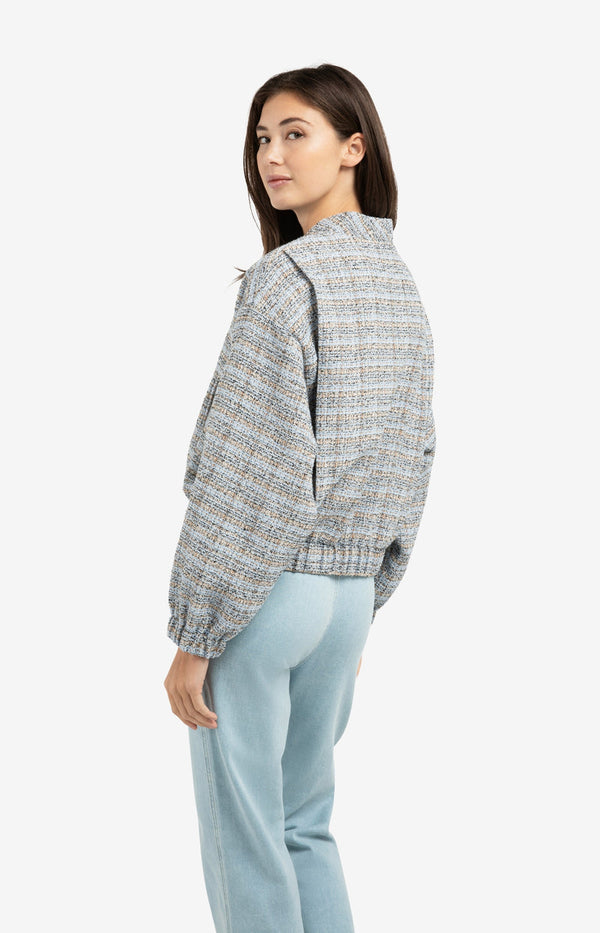 YAYA Short Woven Boucle Jacket - Ice Blue Dessin