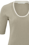 YAYA Round Neck Ribbed Sweater - Aluminium Beige
