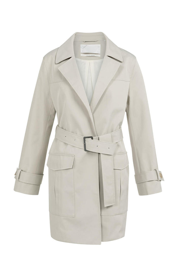 YAYA Woven mid-length trenchcoat with belt - Slate Grey
