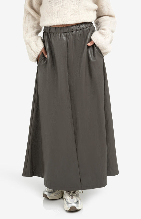 YAYA- Faux leather A-line midi - Dark Night Grey