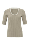 YAYA Round Neck Ribbed Sweater - Aluminium Beige