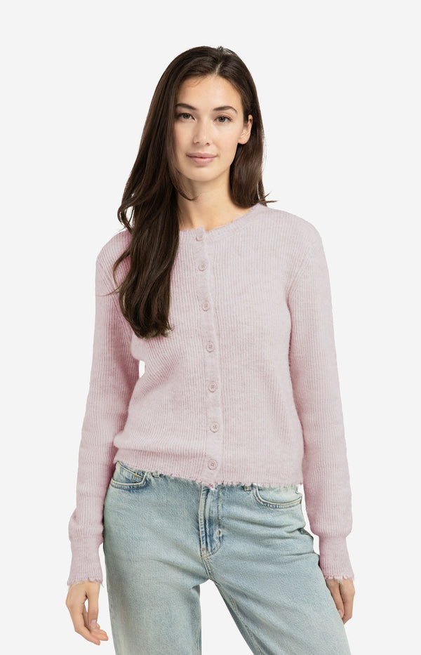 YAYA Melange Yam Cardigan - Shadow Gray Pink Mel