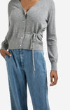 YAYA V-neck Tie Waist Cardigan-Medium Grey Melange