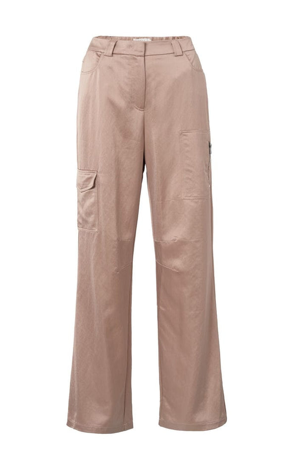 Yaya Satin cargo trousers with wide legs and pocket details Dusty Pink