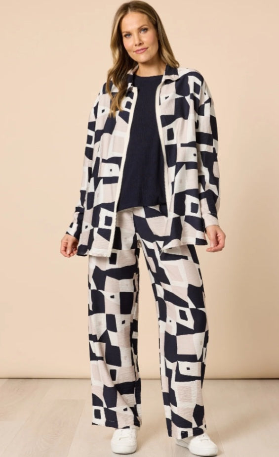 Threadz Gauche Shacket - Navy Multi
