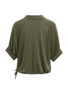 YAYA Jersey Top With Pleated Sleeves - Army Green