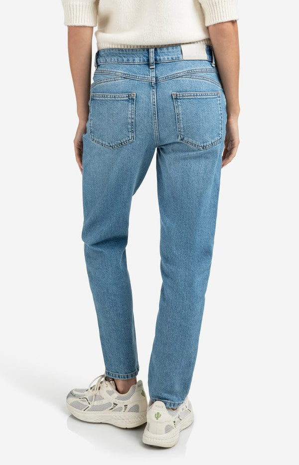 YAYA Mid Waist Boyfriend Denim - Blue Denim