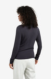 YAYA Ribbed long sleeve top with zip collar- Collegiate Blue