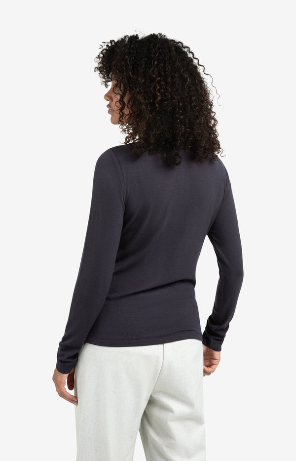 YAYA Ribbed long sleeve top with zip collar- Collegiate Blue