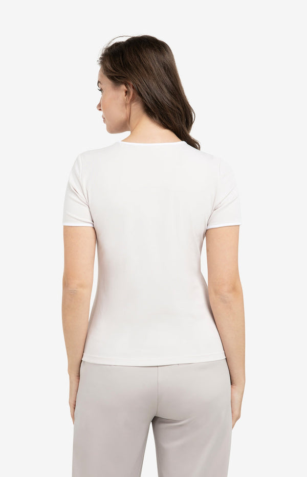 YAYA T-shirt with contrasting trim and round neck -Gray Lilac