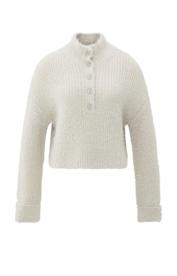 YAYA Furry Collar Sweater - CloudGrey