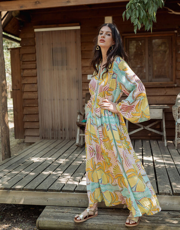 Piti Cuiti Floral Print Maxi Dress - Yellow multi Colour