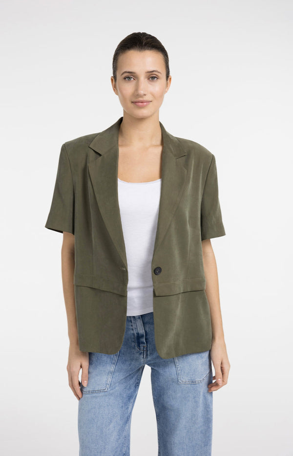 YAYA Woven Blazer with Short Sleeves & detachable zip hem