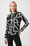 Joseph Ribkoff Collared Casual Long Sleeve Jacket - Black/Off White