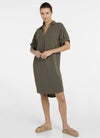 YAYA V-neck Dress with Pleated Sleeves & a Loose Fit - Army Green