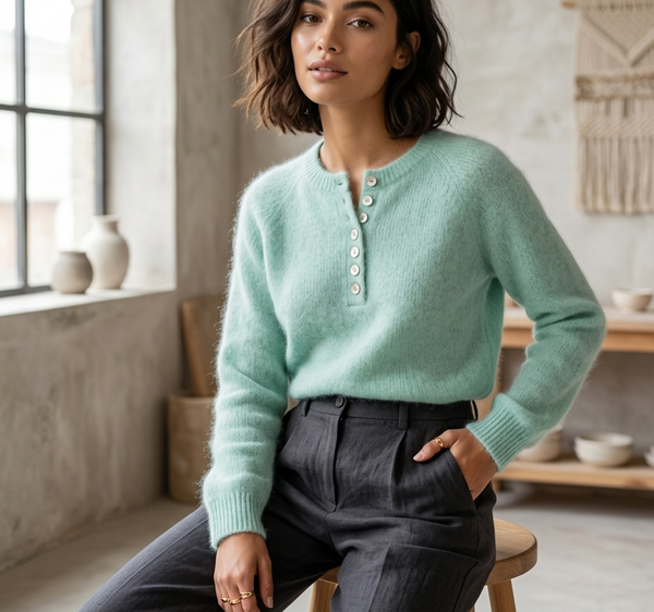 Made in Italy-Baby Alpaca Placket Pati knit