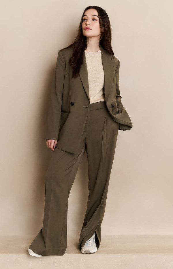 YAYA Loose Fit Blazer With Belt Detail - Caspers Brownish Green