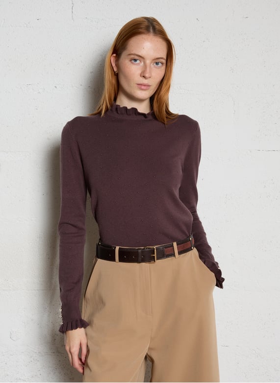 LA PETITE ETOILE Solferino Jacquard ruffled round-neck sweater