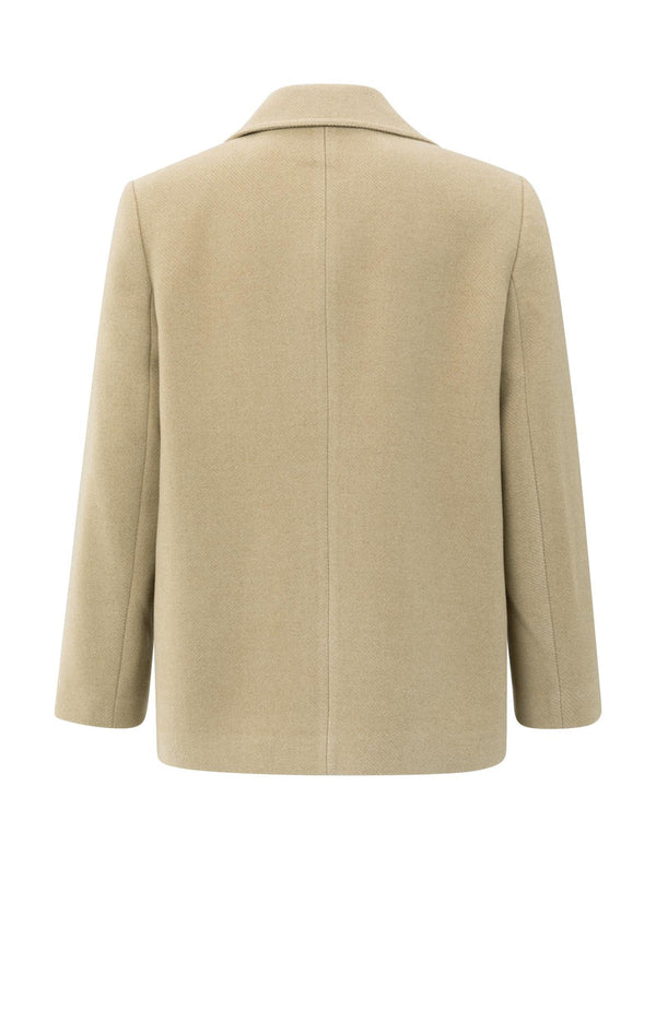 YAYA Woven Double-Breasted Coat- Greenish Sand Beige