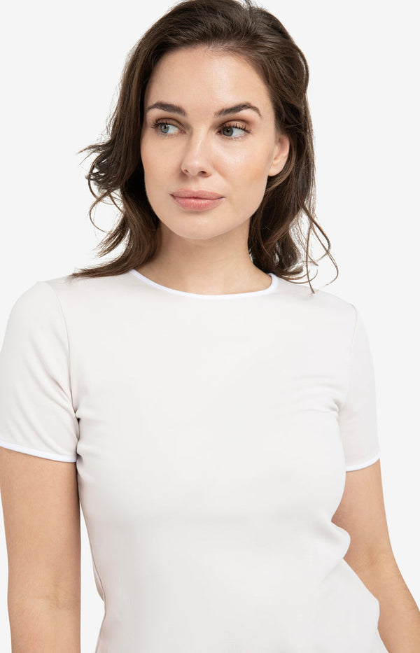 YAYA T-shirt with contrasting trim and round neck -Gray Lilac