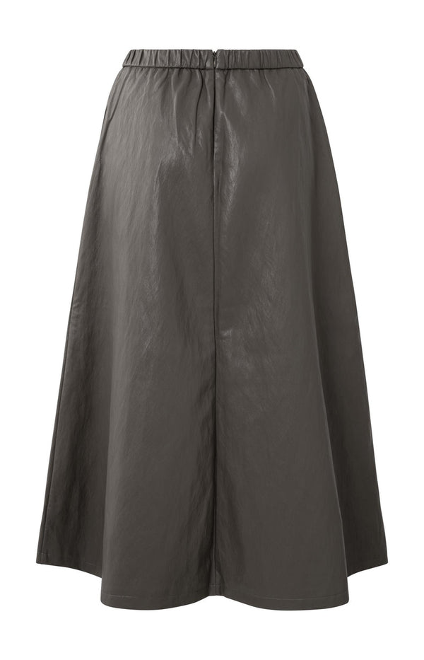 YAYA- Faux leather A-line midi - Dark Night Grey