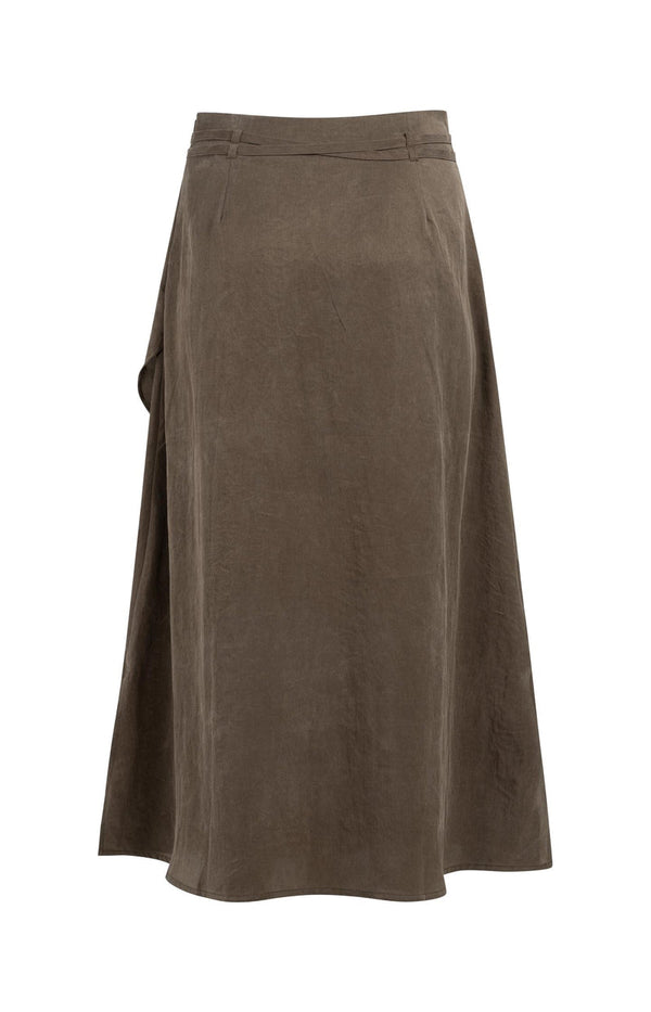 YAYA Midi Skirt with Wrap Effect & Tie belt - Washed Brown