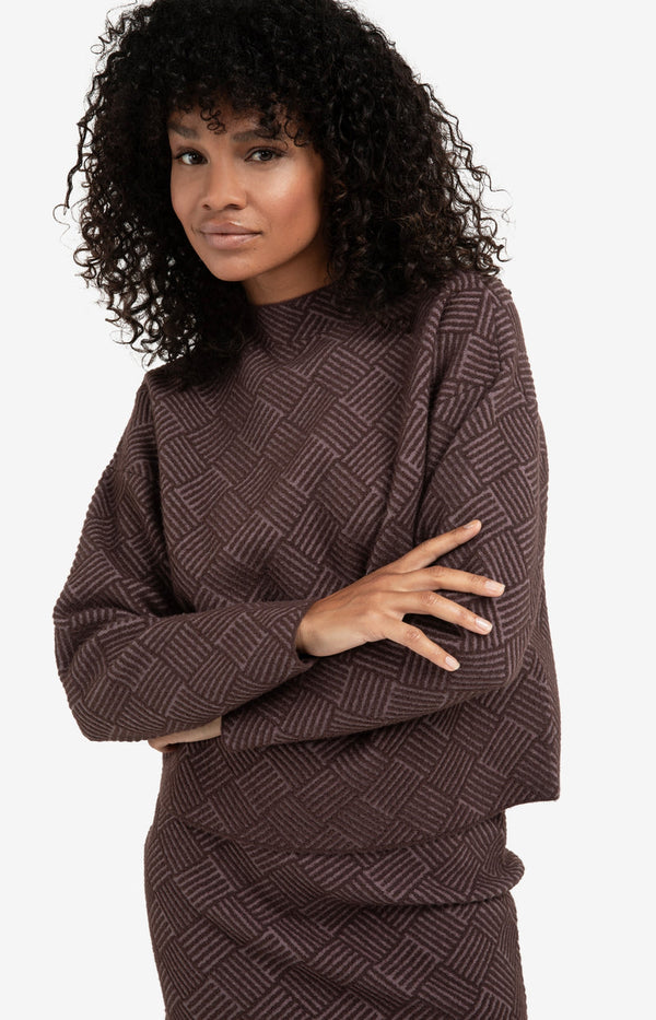 YAYA Jacquard Sweater - Fudge Purple Dessin