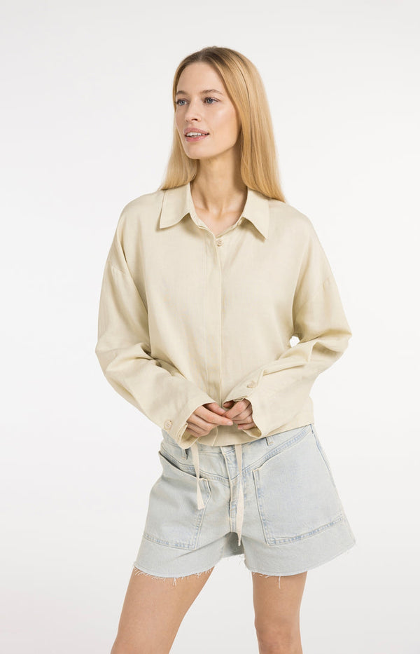 YAYA Bouse Jacket with drawstring & hidden buttons - Warm Dust Sand