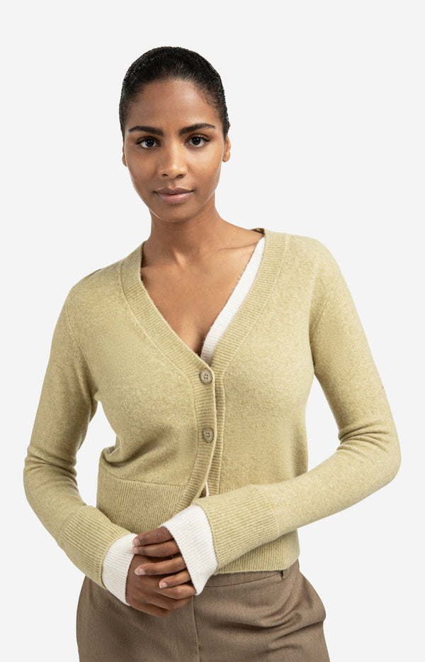 YAYA V-neck Cardigan- Pale Olive Green Melange