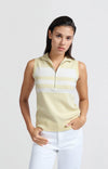 Yaya Sleeveless sweater with block stripes and half-zip-Humus Beige Dressin