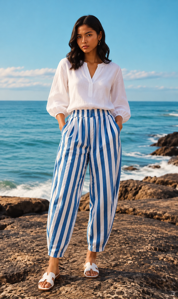 Made In Italy Fitted Barrel Pants- Striped