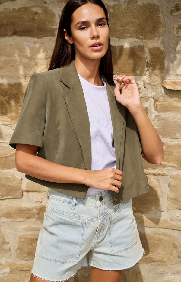 YAYA Woven Blazer with Short Sleeves & detachable zip hem