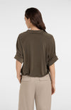 YAYA Jersey Top With Pleated Sleeves - Army Green