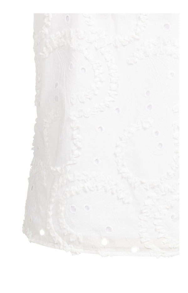 YAYA Embroidered Sleeveless Round Neckline Top - Snowfade White