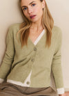 YAYA V-neck Cardigan- Pale Olive Green Melange