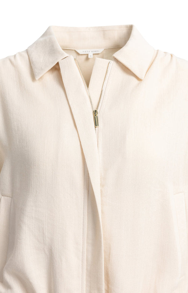 YAYA Linen Blouse Jacket with Collar & Elasticated Hem - Cloud Cream White