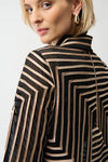 Joseph Ribkoff Satin Soutache LDS jacket - Black/Campagne- Abstract Print