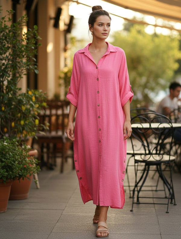 Made in Italy- Pati Linen Dress- Pink