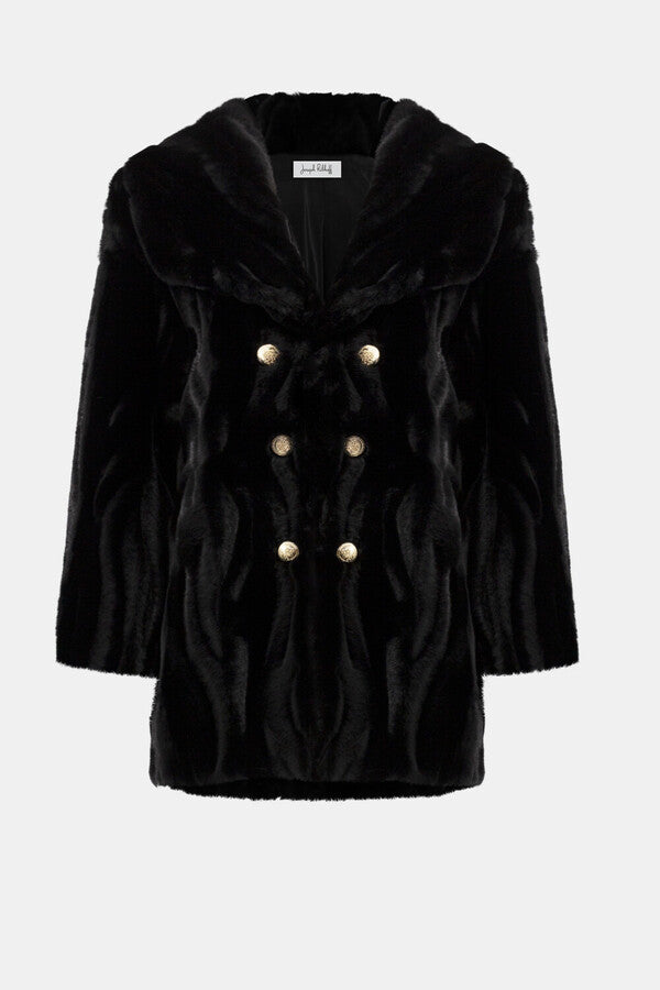 Joseph Ribkoff Textured Faux Fur Shawl Collar Coat
