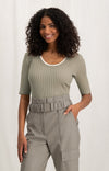 YAYA Round Neck Ribbed Sweater - Aluminium Beige