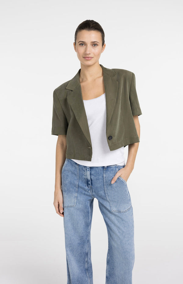 YAYA Woven Blazer with Short Sleeves & detachable zip hem