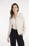 YAYA Linen Blouse Jacket with Collar & Elasticated Hem - Cloud Cream White