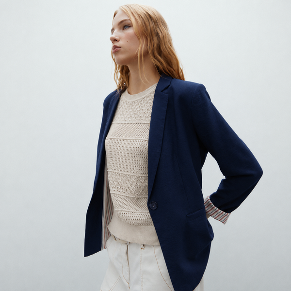 ANDAM Navy Blue Striped Lining Blazer - NavyBlue-109