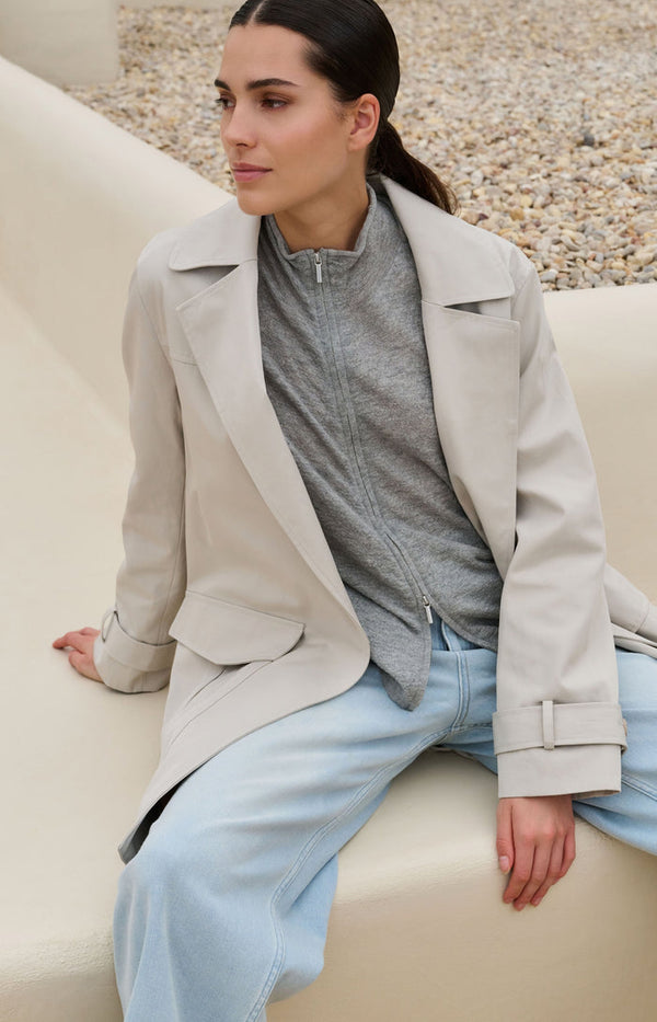 YAYA Woven mid-length trenchcoat with belt - Slate Grey