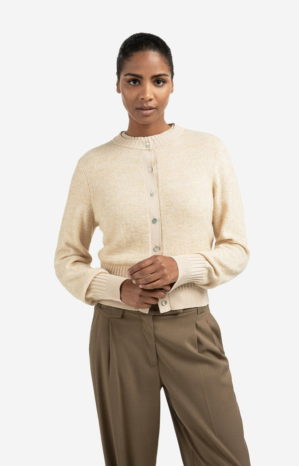 YAYA Long Sleeve Double Rib Cardigan- YellowSand Beige
