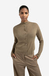 YAYA Knitted High Neck Cardigan - Capers Melange