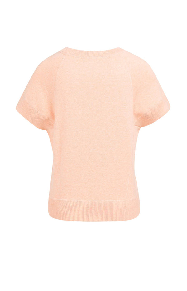 YAYA Short Sleeve Sweater with Stitch Details-Peach Palazzo Orange