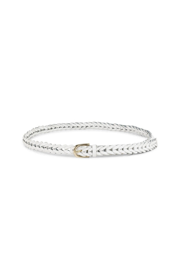 YAYA Braided Leather Belt with Buckle - Ivory White